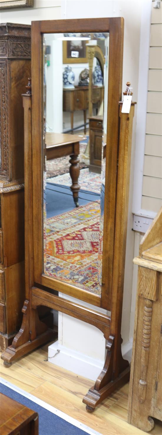 A stained beech cheval mirror, H.175cm